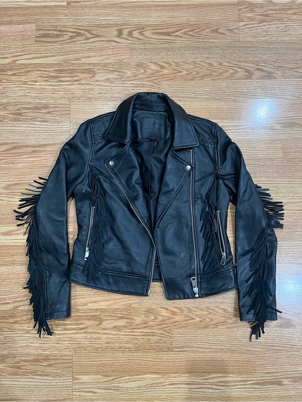 Amaryllis Black Fringe Genuine Leather Moto Jacket Women’s Medium